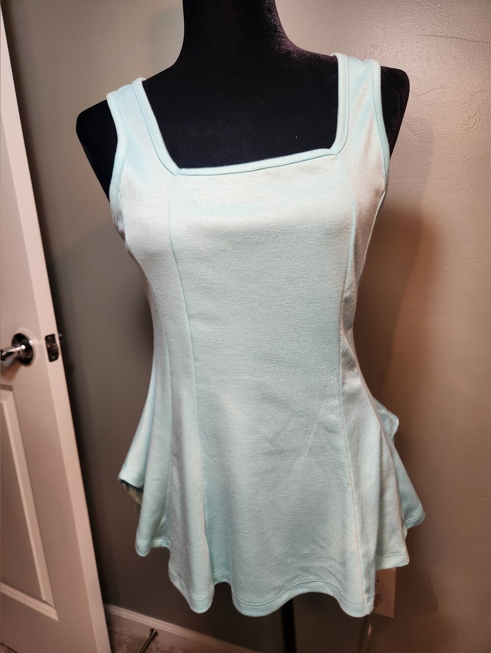 Light Aqua Square-Neck Peplum Tank Top